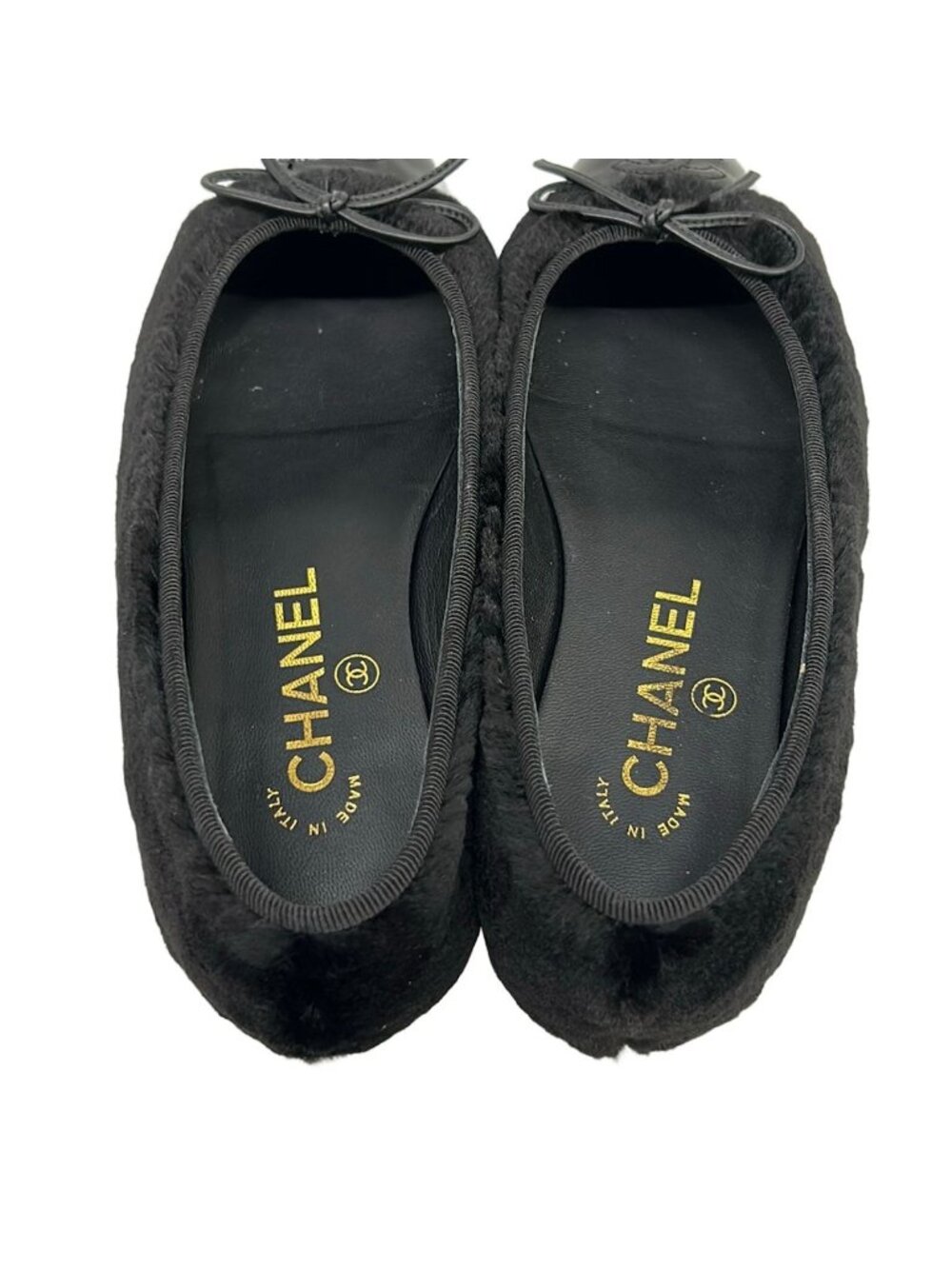 Chanel Flat Shoes 35 C Black Mink Ribbon CC Logo Leather - Picture 7 of 12
